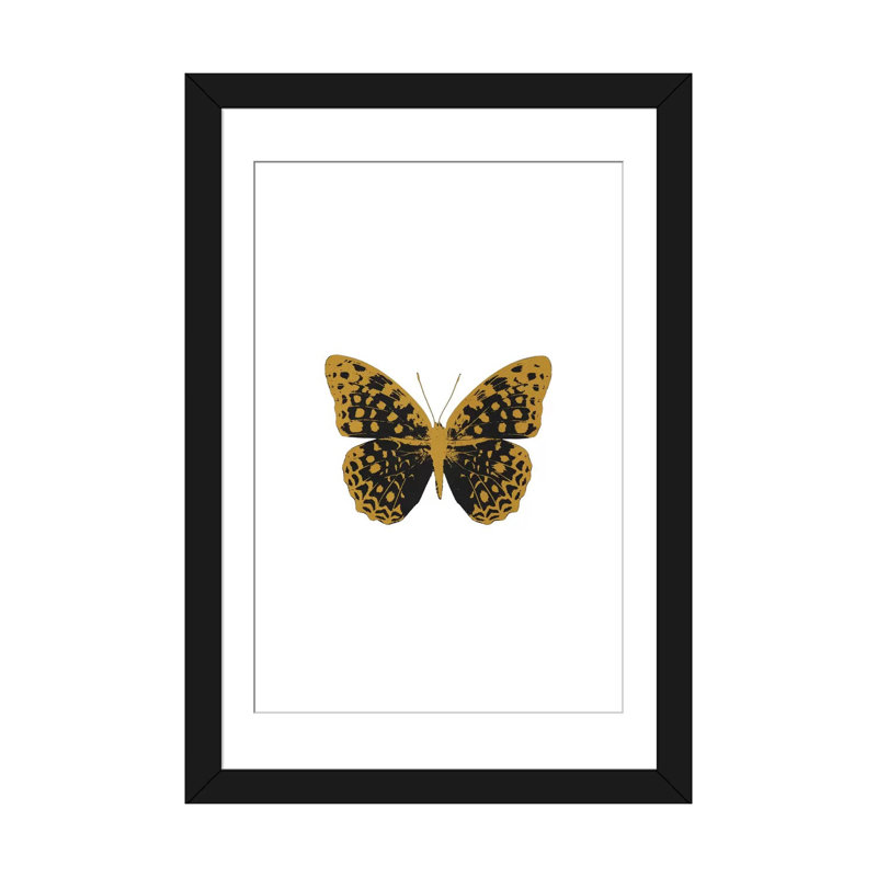 «Butterfly», impression sur toile en noir, H 24 po x l 16 po x P 1 po, Papier d'art encadré noir, Blanc