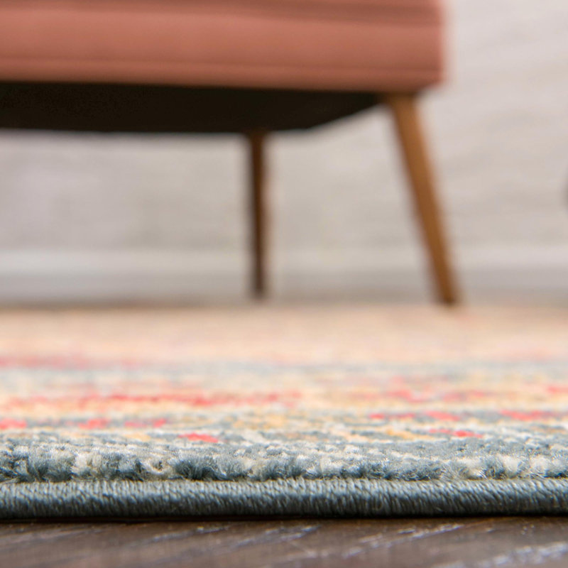 Tapis à motif géométrique Jaeden, Tapis de couloir 2 pi x 6 pi 1 po, Bleu