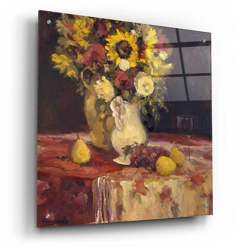 Alcott Hill® «Sunflowers and Wine» par Allayn Stevens, art mural en verre acrylique, H 24 po x l 24 po x P 0,2 po