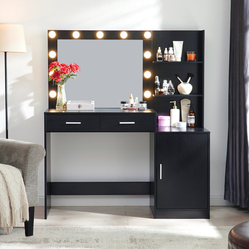 Meuble-lavabo noir avec miroir et lumières, Noir