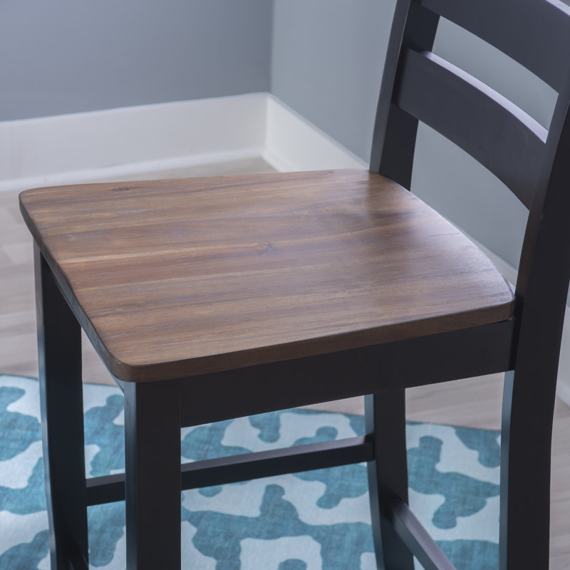 Teo Acacia Solid Wood Counter Stool with Solid Wood Frame, Black