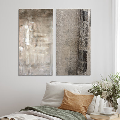 Brown Beige Abstract Wall Art, 2-Piece Canvas Set - Brown and Beige Colorfields