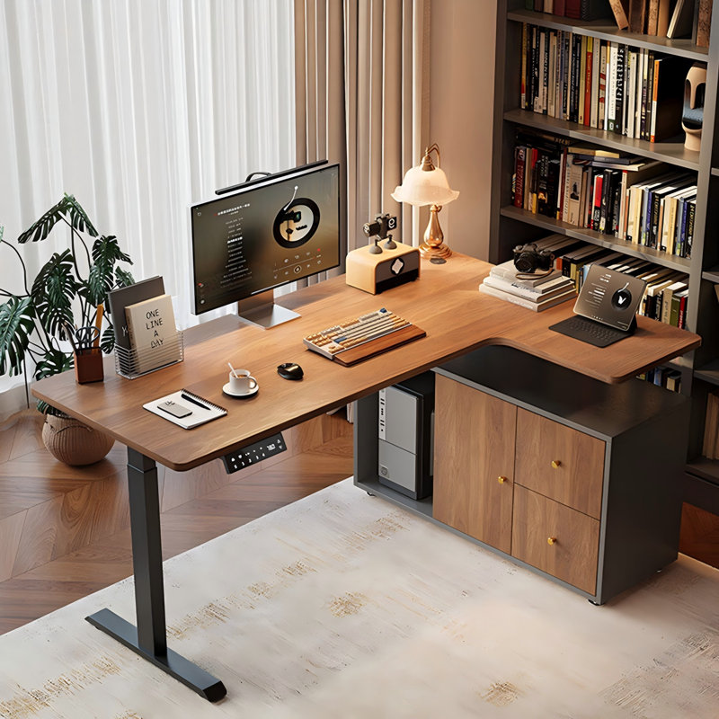 Bureau ajustable électrique rétro avec armoires latérales, H 45,94 po x l 62,99 po x P 43,31 po