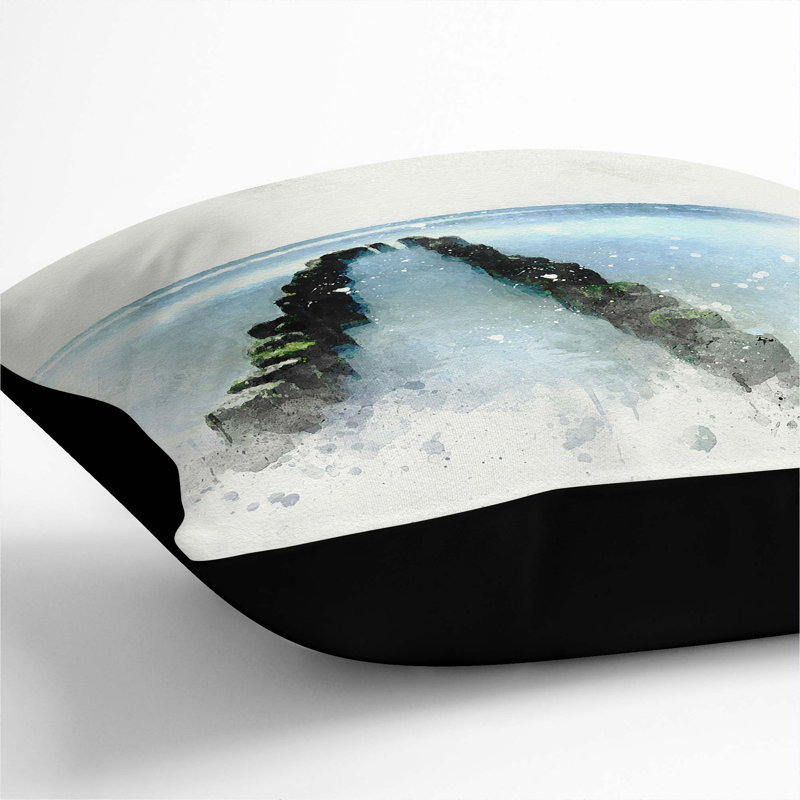 Breakwater In The Baltic Sea In Abstract Square Throw Cushion, 40cm H x 40cm W x 15cm D, Black
