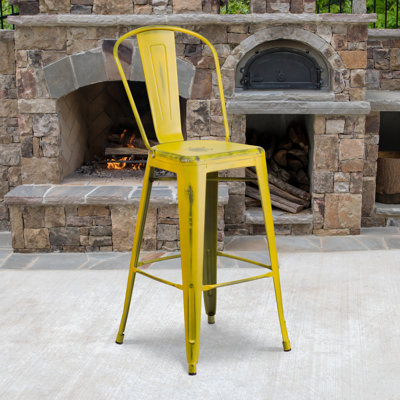 Iddings 24" High Metal Indoor-Outdoor Counter Height Stool with Back