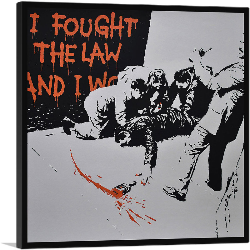«I Fought the Law and I Won» par Banksy, reproduction d'art sur toile tendue, H 18 po x l 18 po x P 0,75 po