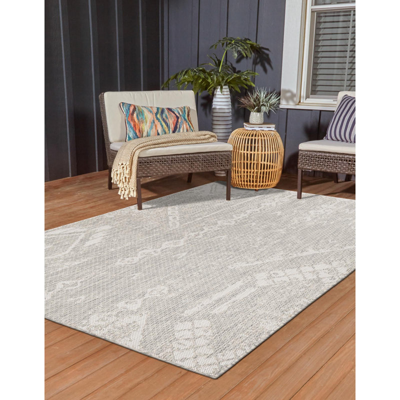 Tapis intérieur / extérieur gris / brun clair en polypropylène tissé à la machine 9 pi 10 po x 13 pi Pittsfield