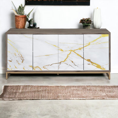 Unité de rangement de peinture en marbre blanc avec champagne - Armoire intérieure spacieuse en placage de papier polyvalent
