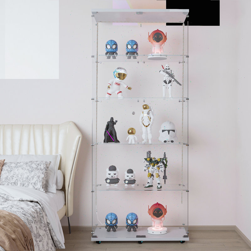 Versatile Tempered Glass Cabinet With Bluetooth LED, Ideal For Multiple Spaces And Secure Storage, White