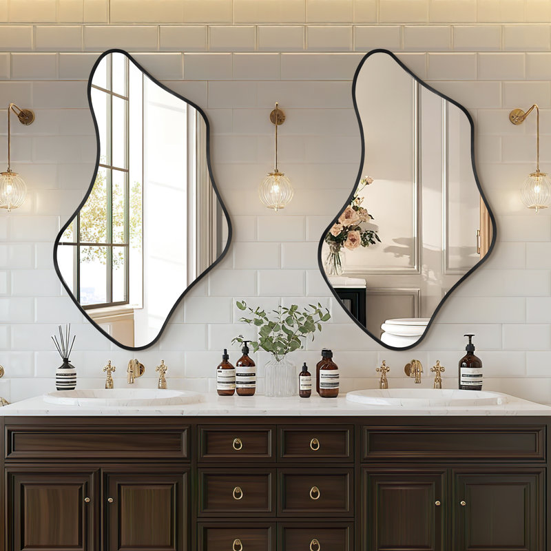 Miroir mural moderne asymétrique avec cadre en alliage d'aluminium, Noir, 40 po x 24 po