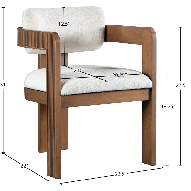 Chaise rembourrée Sacha Frink, Tissu crème texturé en lin, Brun noyer