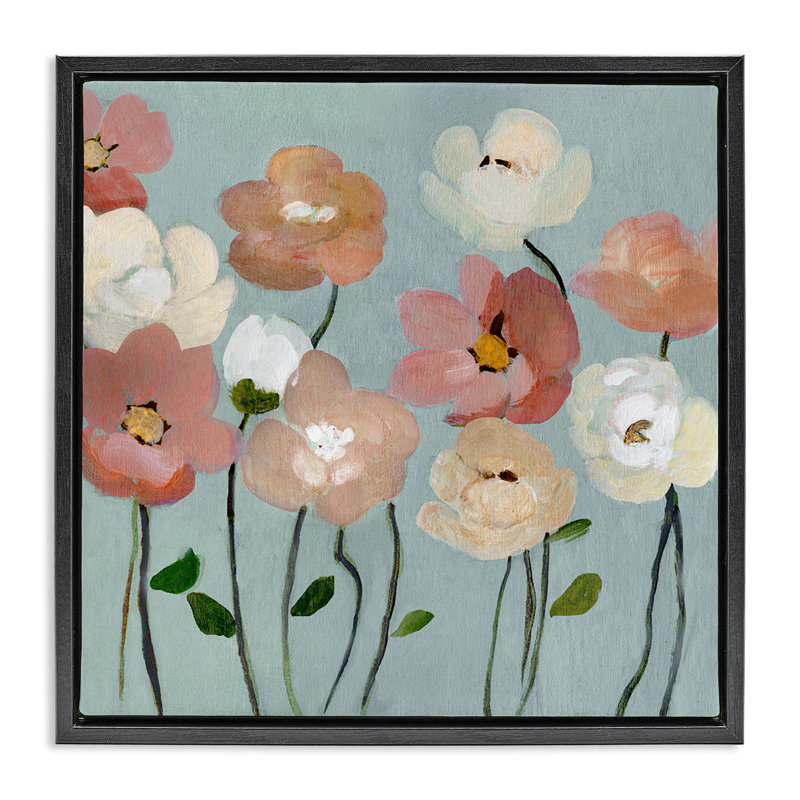 Cadre flottant Soft Mixed Blossoms, design par Charity Henderson, H 18 po x l 18 po, Cadre flottant noir de jais