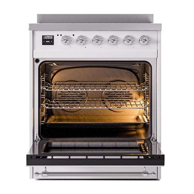 ILVE Nostalgie II Series 30 inch Induction Range with 4 Induction Elements (Glass Door), White/Chrome