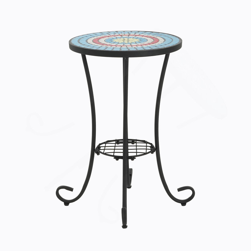 Table d'appoint de patio avec tablette, bleu + noir