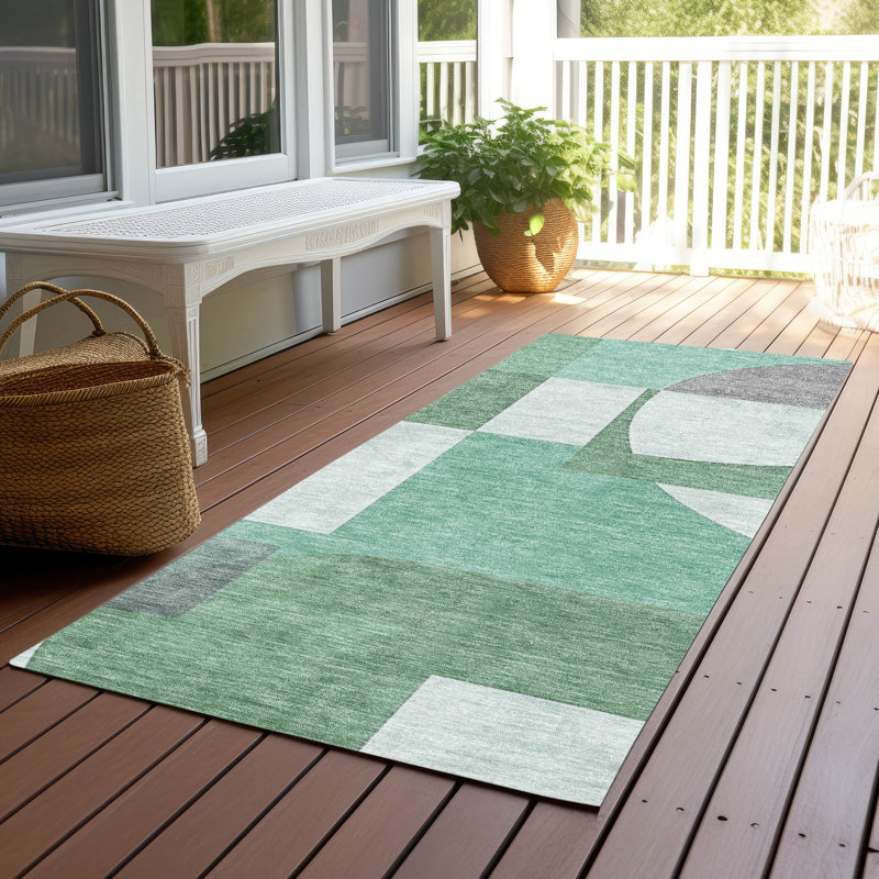 Tapis intérieur / extérieur vert Daeel, 2'3" x 7'6"