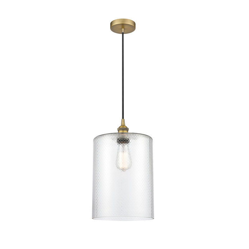Luminaire suspendu cylindrique simple à 1 lumière Karon, Transparent, Laiton brossé