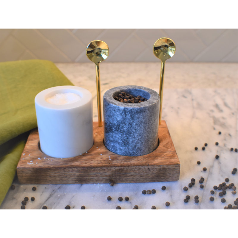 Marble And Wood Salt And Pepper Set