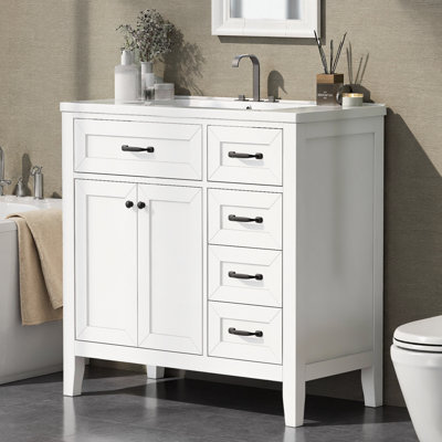 Meuble-lavabo moderne 36 po avec lavabo en céramique et grand rangement