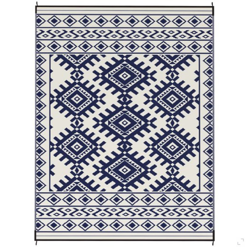 Reversible Rug,Outdoor Rug For Patio For Decor, Portable Outside Camping Area Carpet Ma, Rectangle 9' x 12', Blue/White