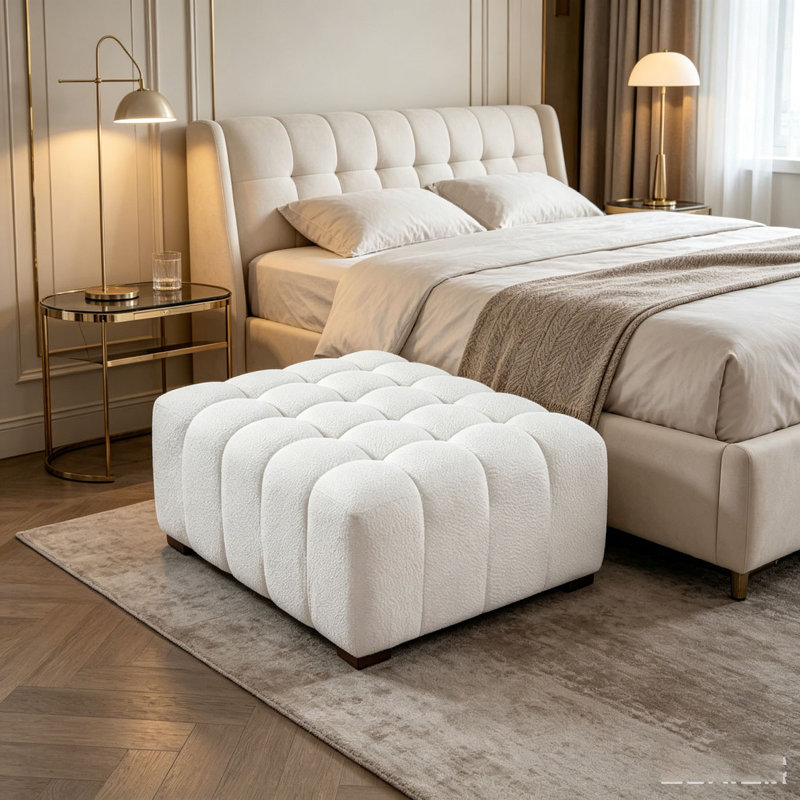White Boucle Multipurpose Ottoman