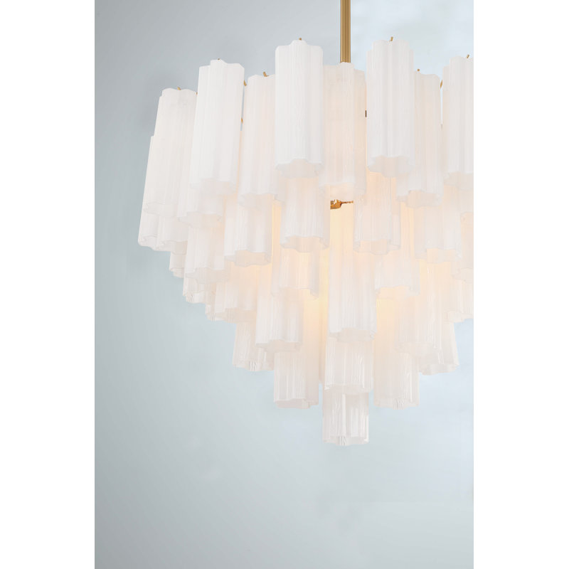 Lustre Clela, Laiton vieilli, H 21,5 po x l 26,75 po x P 26,75 po, Blanc