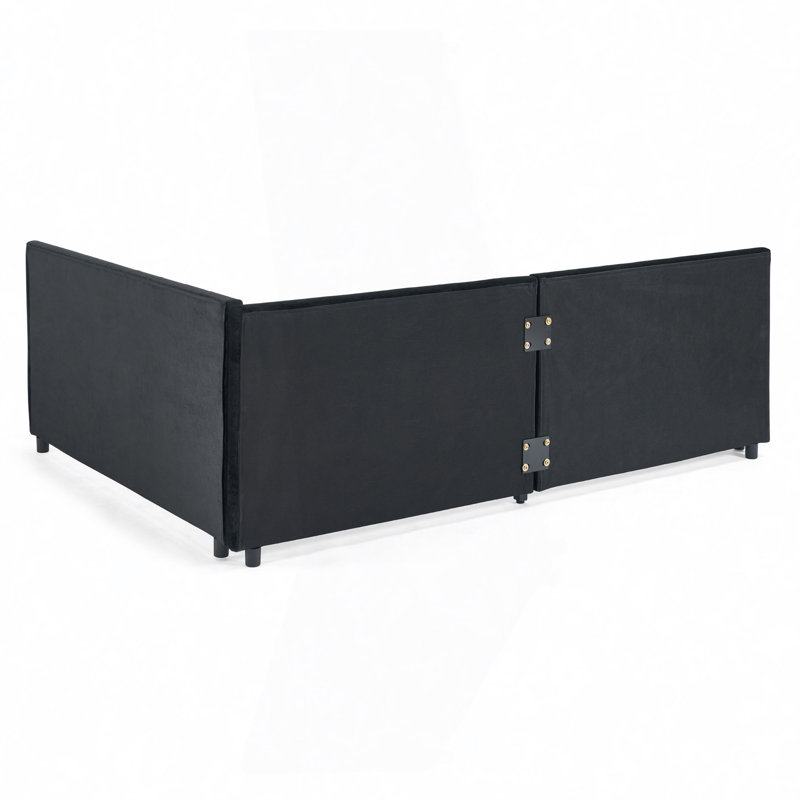 Velvet Upholstered Daybed with Trundle Wood Daybed Guest Bed Daybed Frame, Full, Black