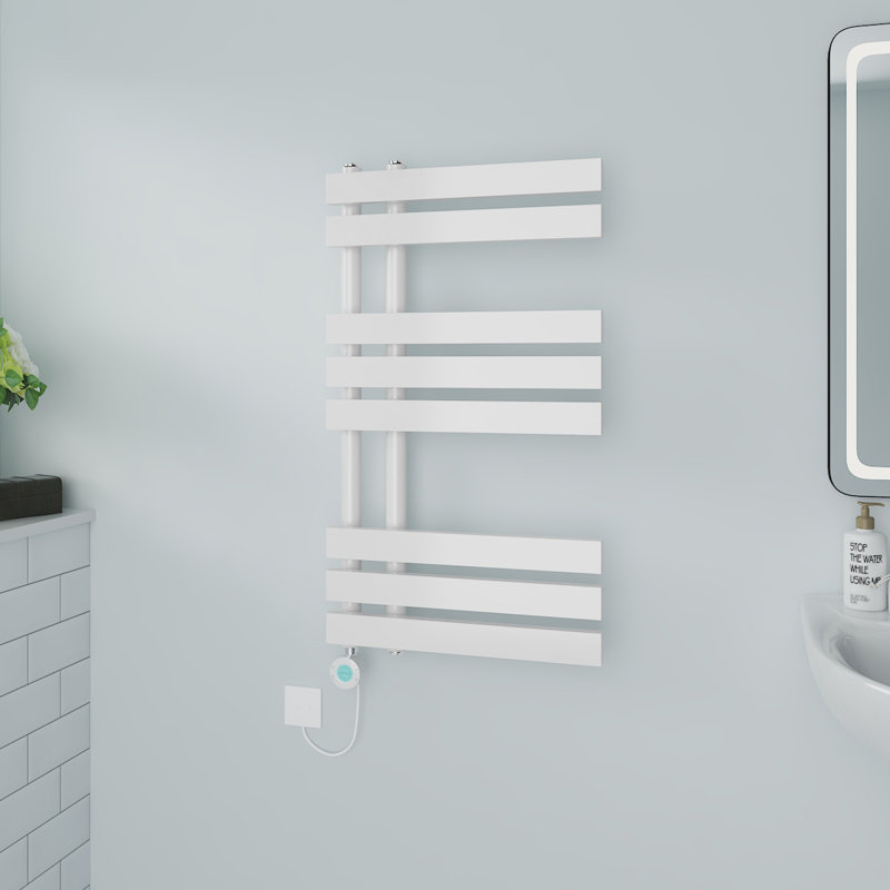 Calynne Designer Towel Rail Heated Towel Rails, White, 80cm H x 45cm W x 7.35cm D