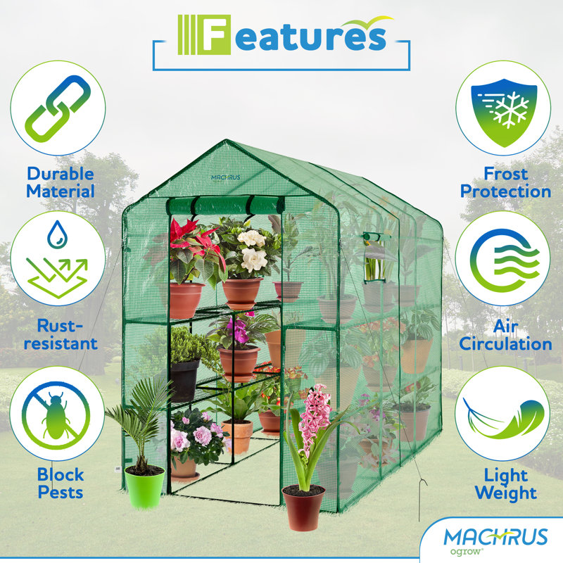 OGrow Extra Large Green Walk-In Greenhouse with 12 Shelves