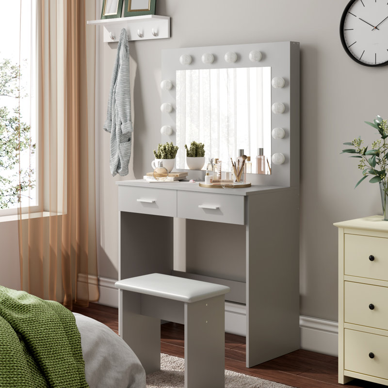 Thurston Dressing Table with Mirror, Grey