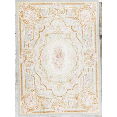 Hand-Knotted High-Quality Green and Gold Area Rug