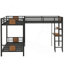 Lit superposé simple en L avec lit mezzanine simple avec bureau et tablette en L, brun