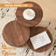 Ensemble de 3 tables basses rondes, petites tables gigognes avec base cylindrique cannelée, plateau en placage de grain de bois, brun-1073762353