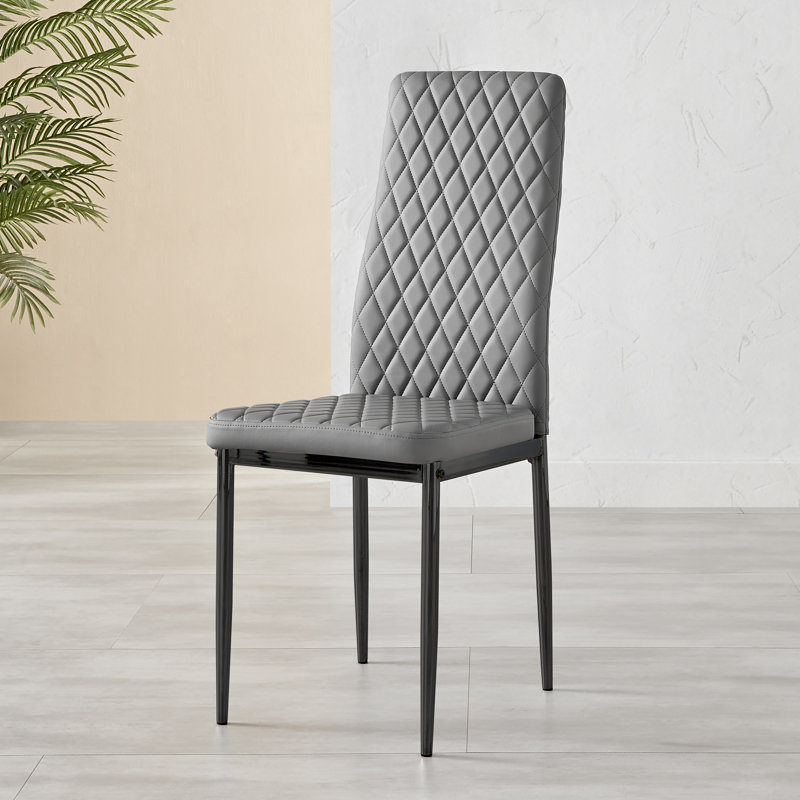 Industrial Design White & Grey Marble Effect Melamine Dining Table Set with 4 Faux Leather Chairs, Grey/Black
