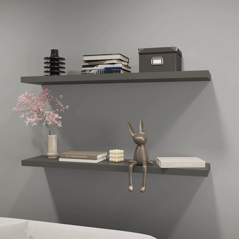 Modern Floating Shelves, Matt Grey Floating Shelves, Quick Assembly (All Accessories Included), Minimalist Modern Design For Office, Living & Bedroom