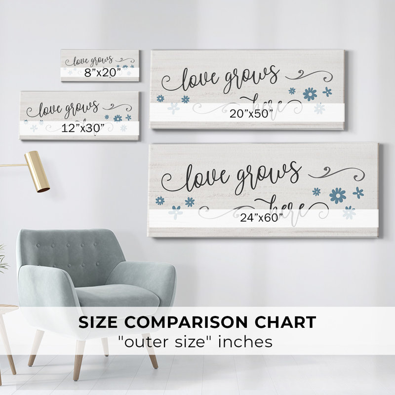 «Love Grows Here On Canvas», art textuel, H 12 po x l 30 po x P 1,5 po