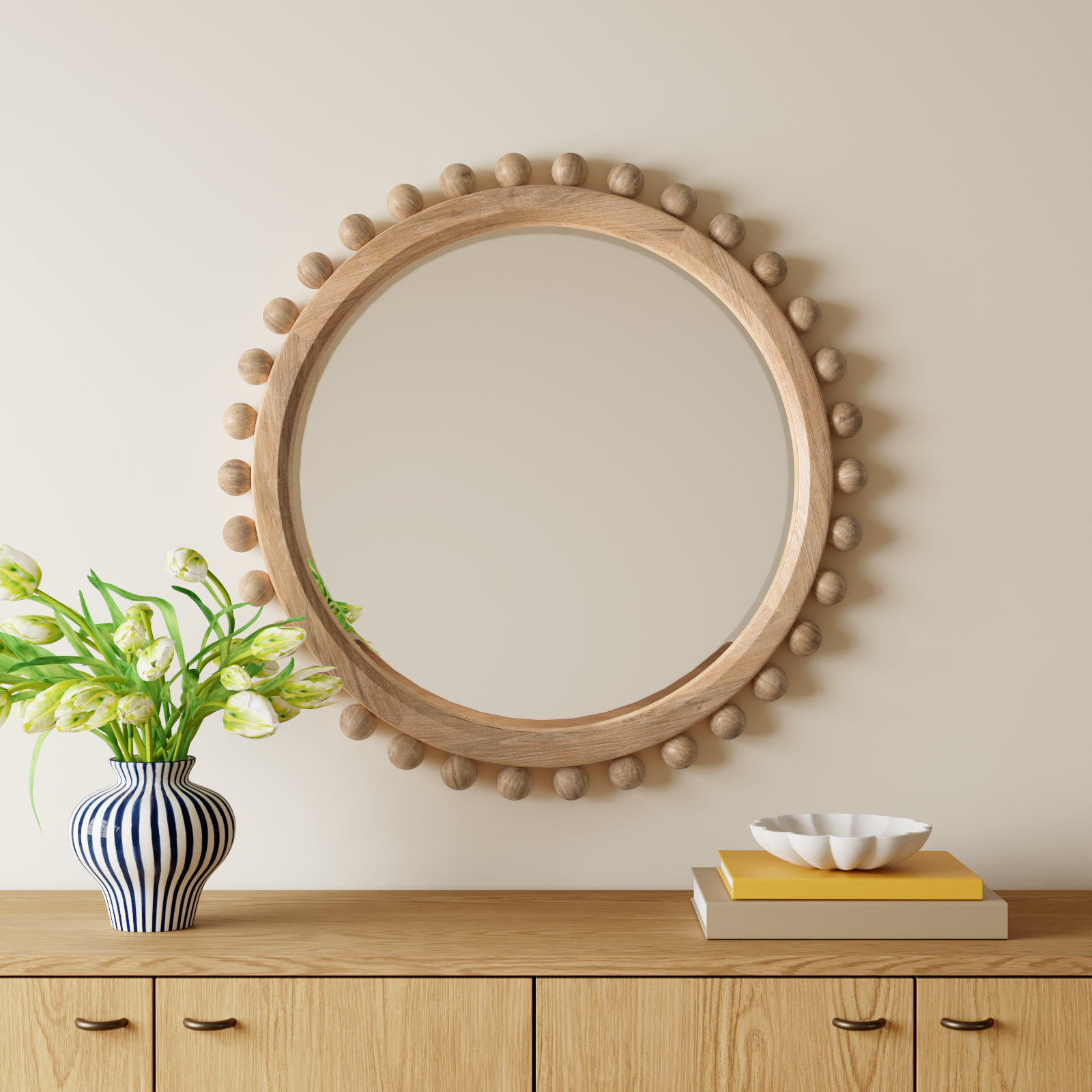 Augustine Solid Wood Round Wall Mirror