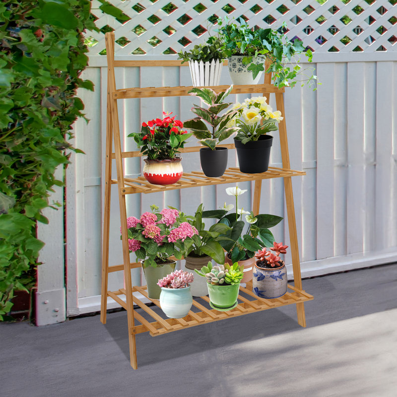 Support pour plante pliable à 3 niveaux Tamarcus, Naturel