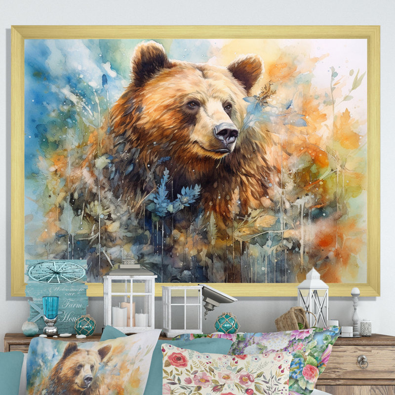 Majestic Grizzly II sur toile, Encadrement doré, H 30 po x l 40 po x P 1,5 po