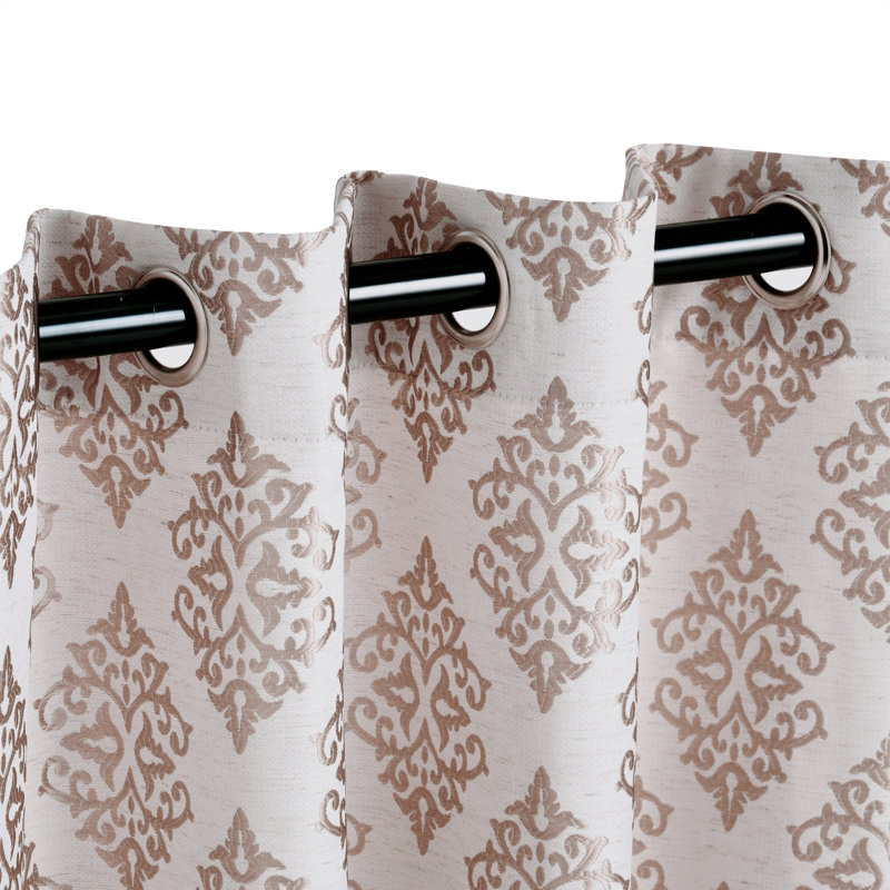 Paire de rideaux semi-transparents en jacquard damassé avec œillets Brodde, Laiton, l 52" x L 84"