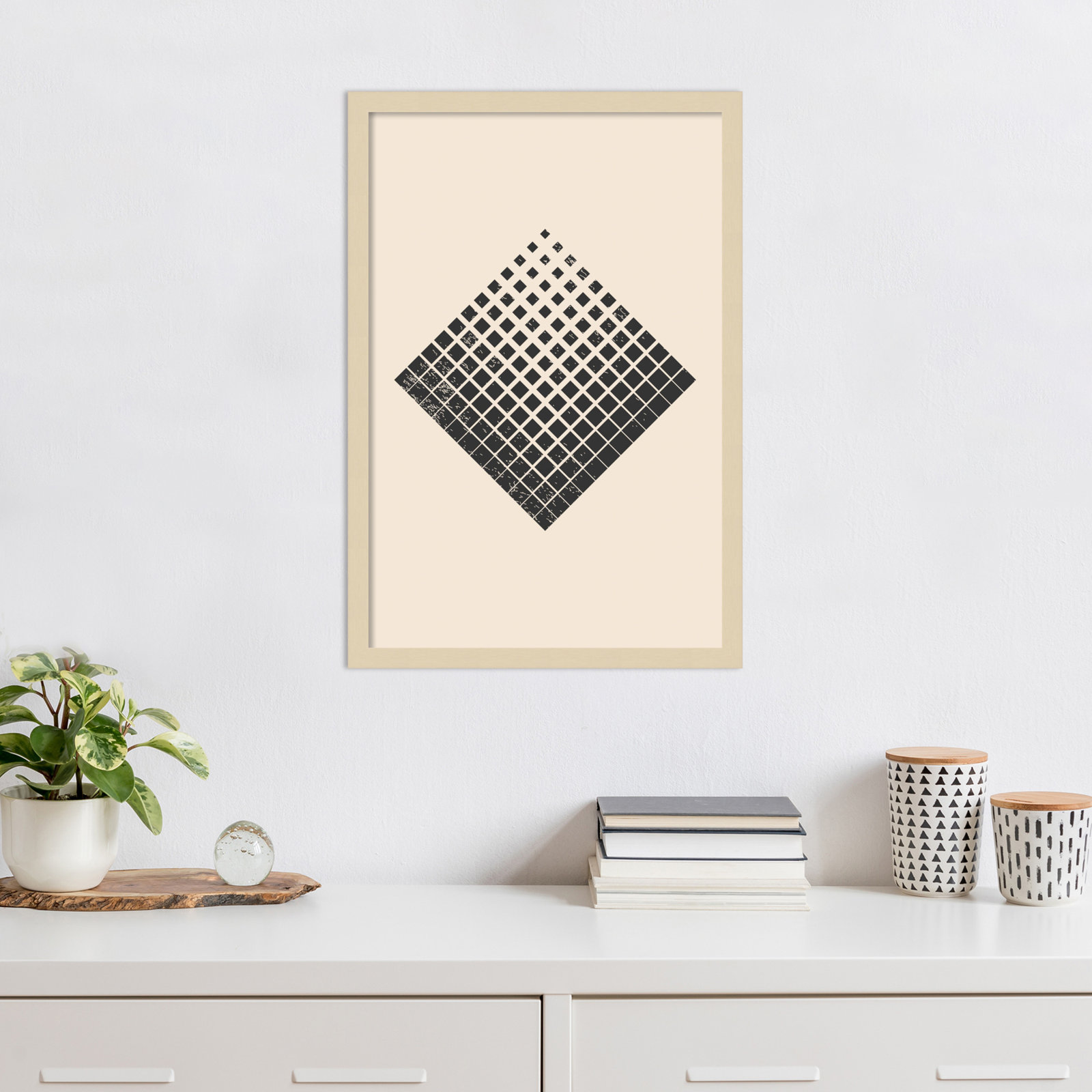 Minimal Halftone Shapes No. 3 Print, 25" H x 17" W x 1" D, Brown