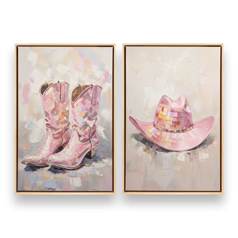 «Cowboy Essentials» en rose, ensemble de 2, Cadre américain en érable flottant, H 19 po x l 26 po