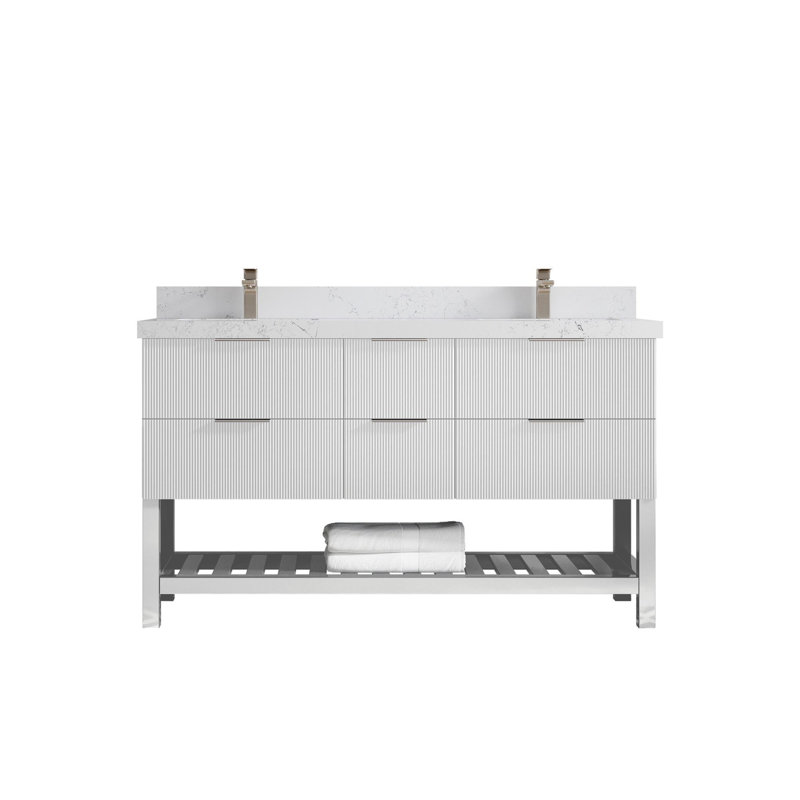 Meuble-lavabo double 60 po avec plateau Catalina