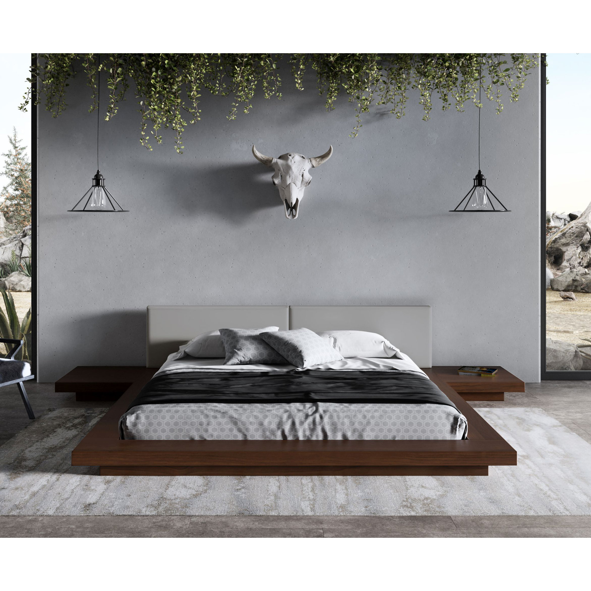 Andzela Vegan Leather Panel Storage Bed, Walnut/Gray, Eastern King