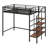 Twin Size Loft Bed With Stairs And Storage, Metal Loft Bed Frame With Upper Grid Storage Shelf And Lateral Storage Stairs-245425671