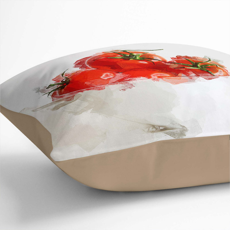 Bowl Of Red Tomatoes In Abstract Square Throw Cushion, 40cm H x 40cm W x 15cm D, Stone