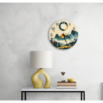 Horloge murale en verre trempé Zen Mountain Landscape - Large Misty Forest