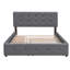 Lit plateforme tapissier gris foncé taille grand, 2 tiroirs, lit gigogne simple TG, tête de lit rembourrée de mousse, revêtement en lattes de bois, structure solide-130054904