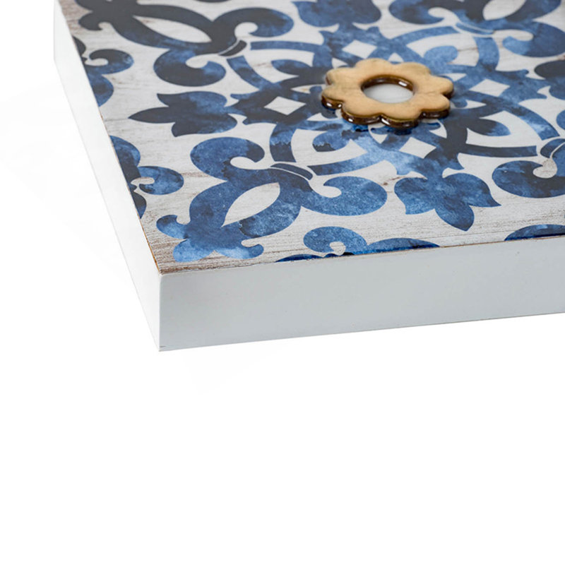 Décoration murale abstraite bleue, blanche et dorée S / 4, 9,5 po x 9,5 po