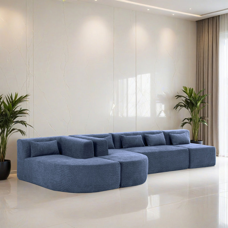 Canapé-lit modulaire 4 pièces pour salon, Polyester bleu