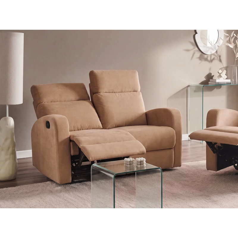 Manual Recliner Sofa 2 Seater Aithan Velvet Light Brown, Manual, Manual - Handle / Lever